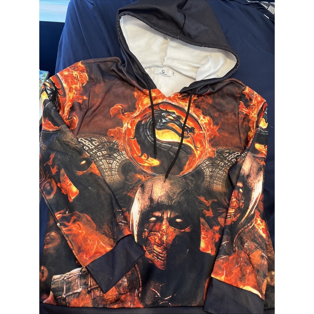 Maroths‎ Dragons Hoodie XL Black/Red Drawstrings All Over Print Dragons